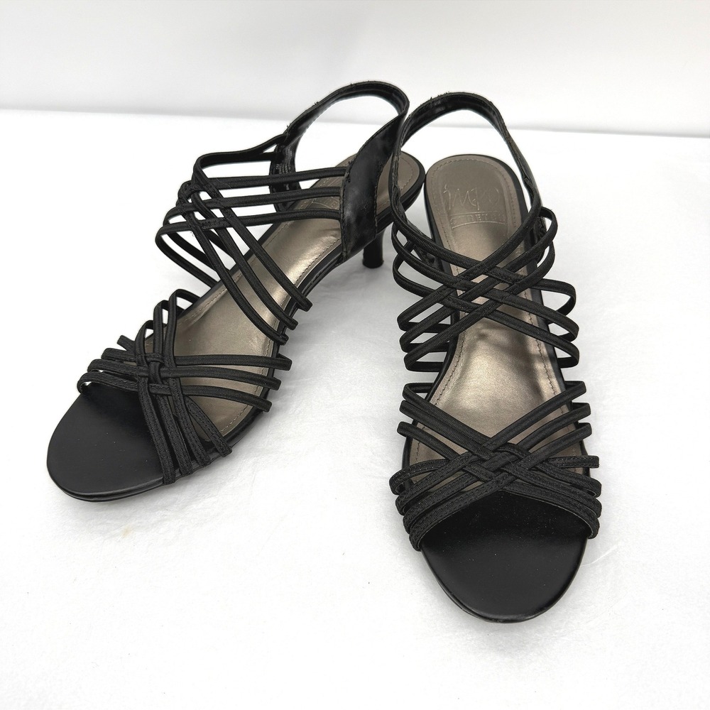 Impo Stretch Strappy Kitten Heel Sandals Open Toe Dress Evening Black Size 9M